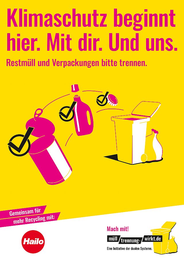 Mit einem gemeinsamen Werbemotiv rufen HAILO und die Initiative zur richtigen Mülltrennung auf. Mit einem gemeinsamen Werbemotiv rufen HAILO und die Initiative zur richtigen Mülltrennung auf.
