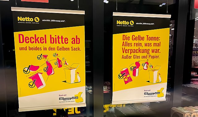 Gemeinsam für mehr Recycling: Bunt und mit Humor geben Netto Deutschland und die Initiative „Mülltrennung wirkt“ Tipps für die richtige Abfalltrennung. | © Netto Deutschland